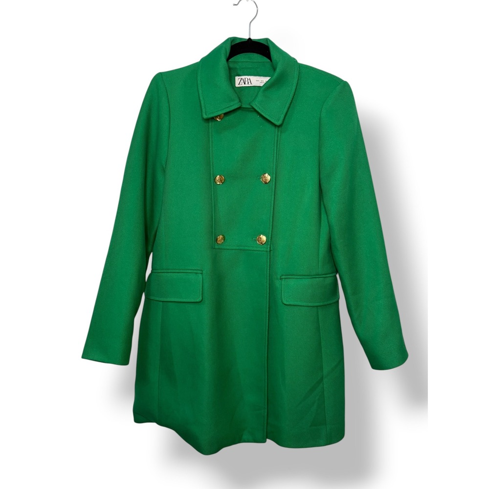 ZARA Women's Small Buttoned Tailored Coat Apple Green Double Breasted - Picture 7 of 10
